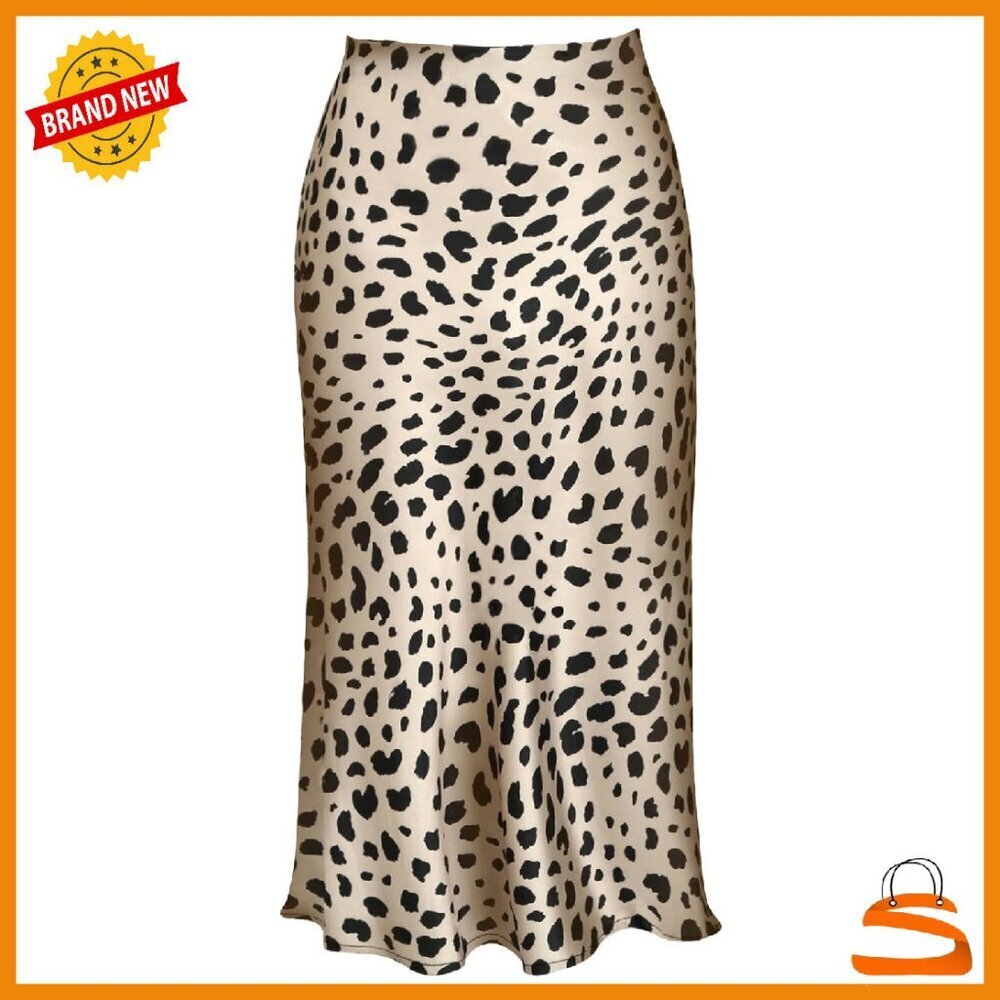Silk Satin Midi Skirt High Waist Elastic Summer Casual Long Length